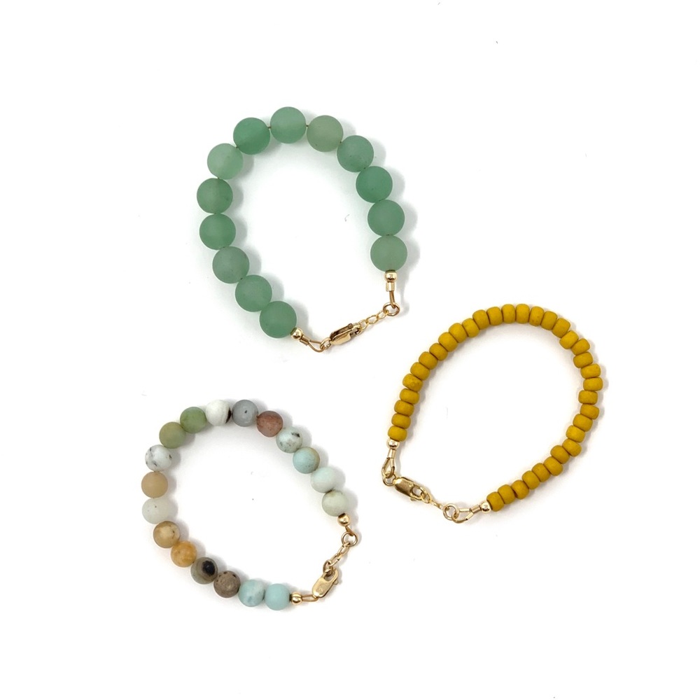 Green gemstone and gold filled bracelet